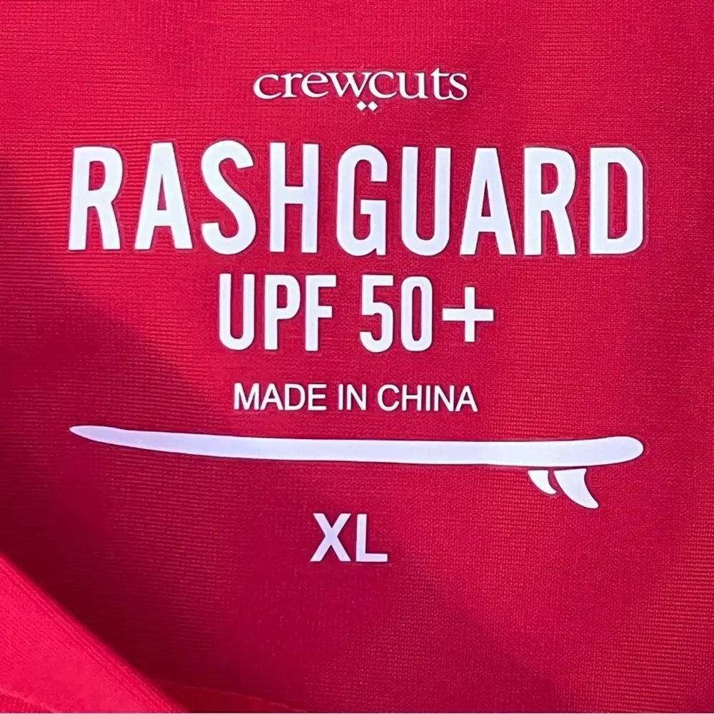 Crewcuts Rash Guard Swim Shirt Boys XL Red White Crab Graphic Short Sleeve NWT
